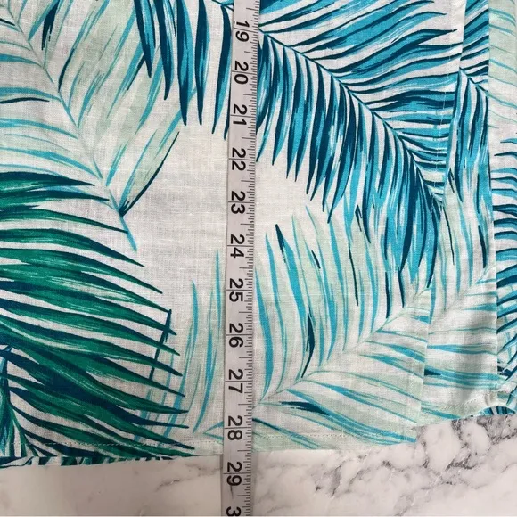 Tahari 3 piece 100% linen wrap skirt pants set tropical leaf print blue large