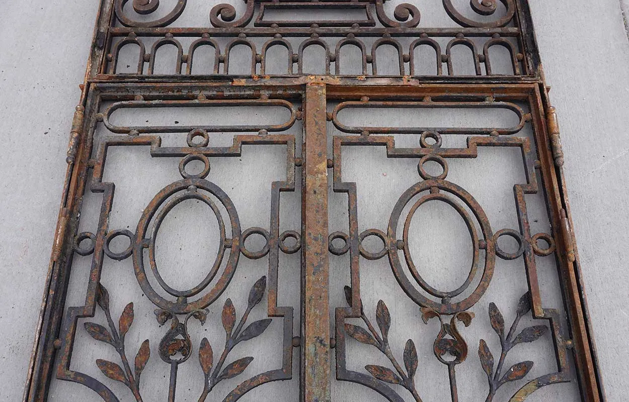 Tall French Beaux-Arts Wrought Iron Double Door and Arched Transom