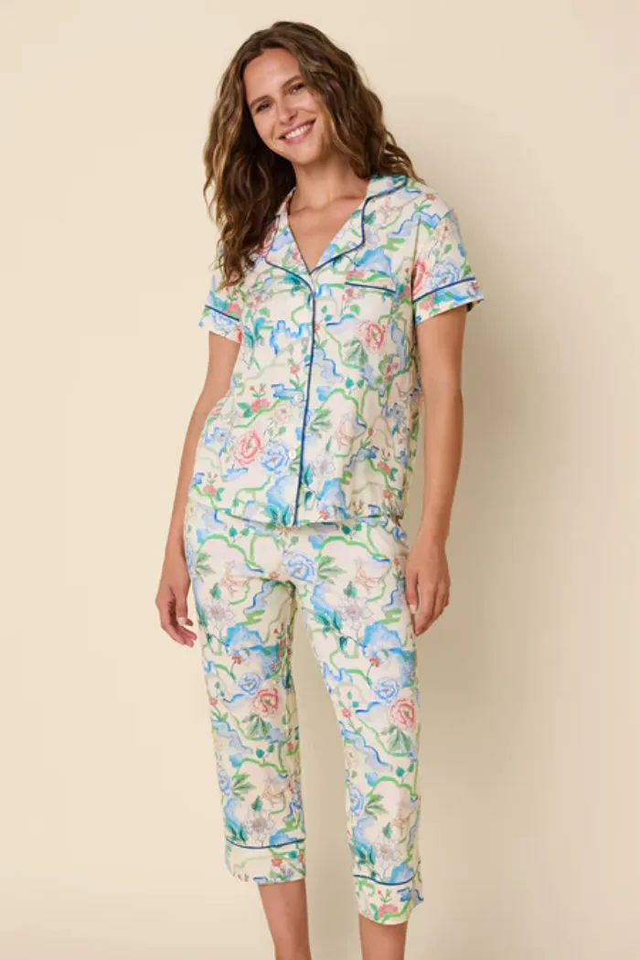 The Cats Pajamas Butterfly Floral Pajamas  Knit Capri Set