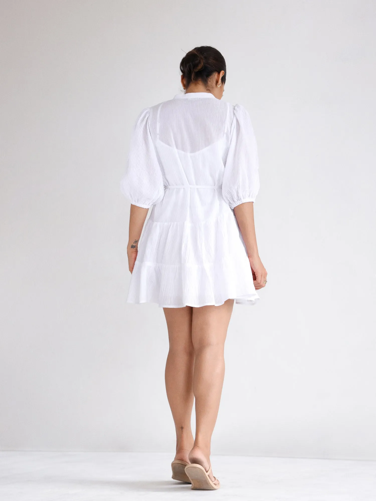 Tie Up Detailed Tiered  Mini Dress
