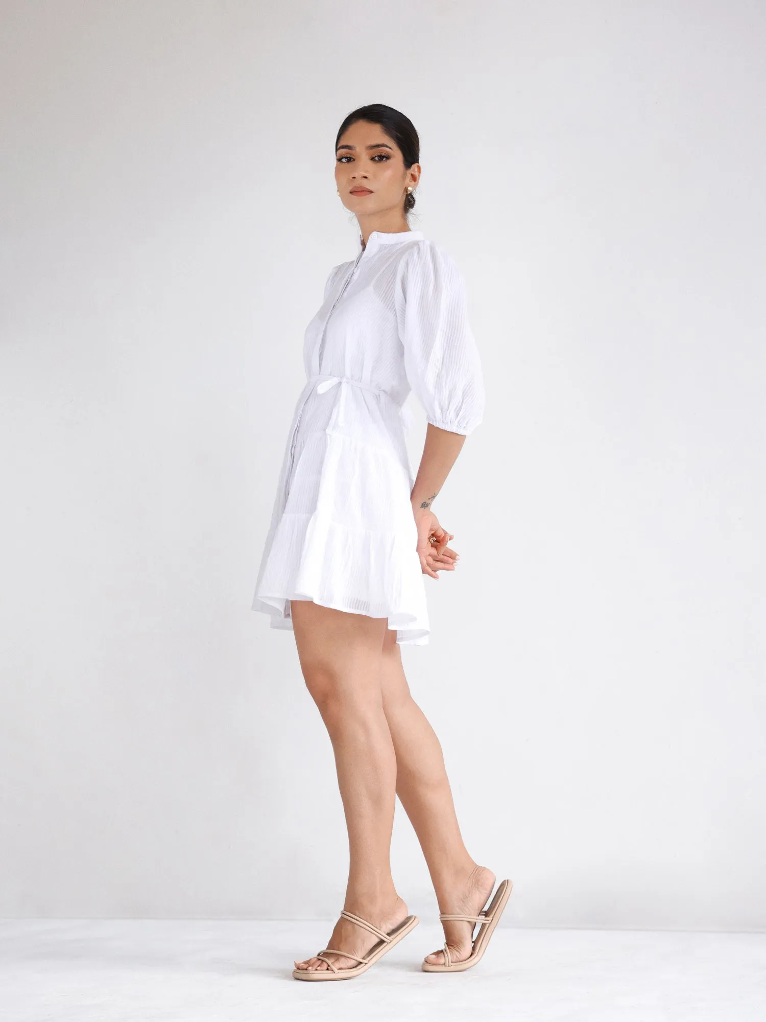 Tie Up Detailed Tiered  Mini Dress