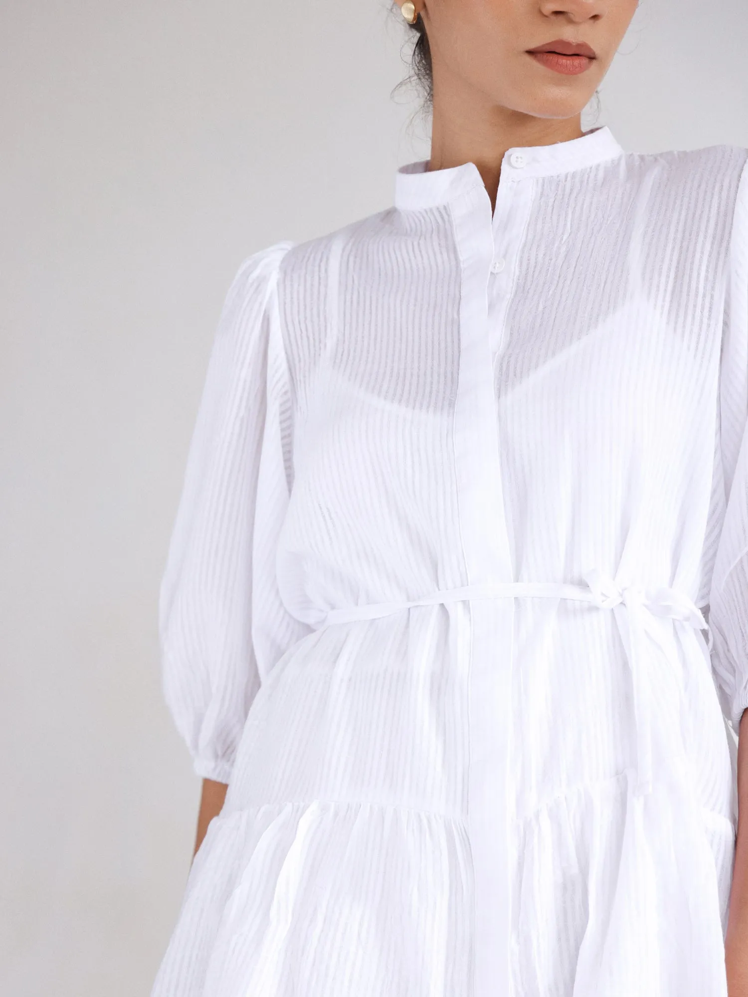 Tie Up Detailed Tiered  Mini Dress