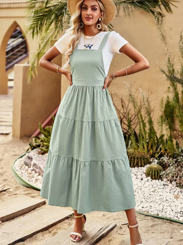 Tiered Maxi Suspender Dress with Adjustable Straps
