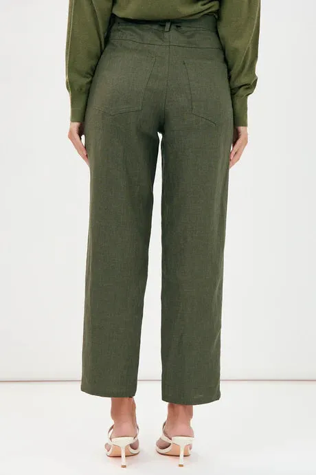 TIFFANY BELTED LINEN PANT (Khaki)