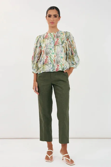 TIFFANY BELTED LINEN PANT (Khaki)