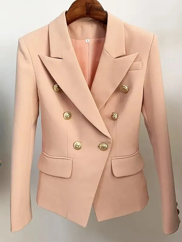 Top Quality Women's Classic Double Breasted Blazer - Metal Lion Buttons