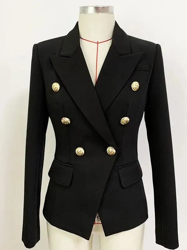 Top Quality Women's Classic Double Breasted Blazer - Metal Lion Buttons