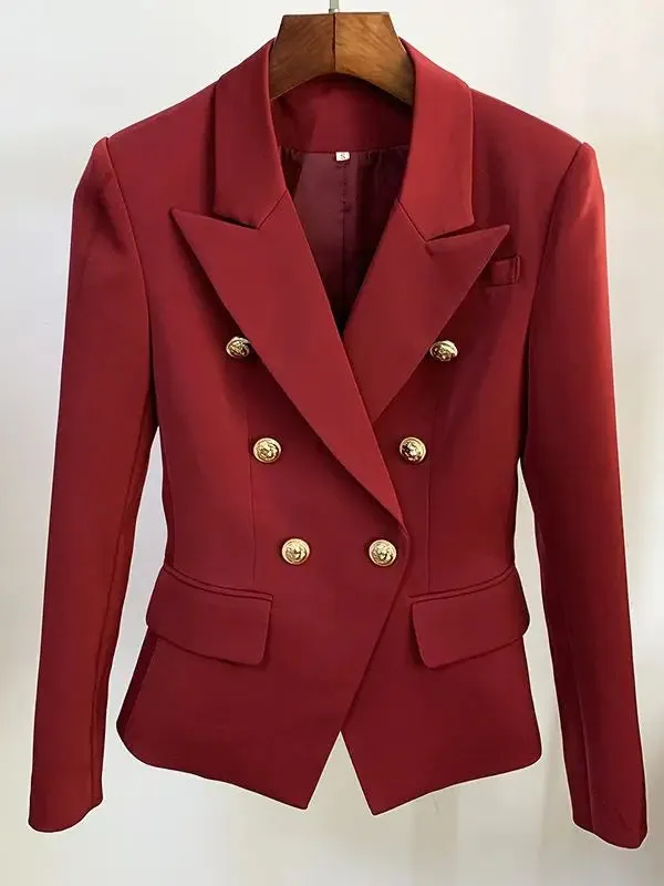 Top Quality Women's Classic Double Breasted Blazer - Metal Lion Buttons