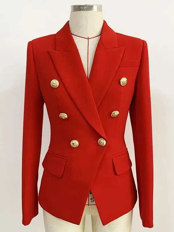 Top Quality Women's Classic Double Breasted Blazer - Metal Lion Buttons