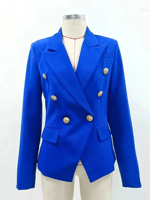 Top Quality Women's Classic Double Breasted Blazer - Metal Lion Buttons