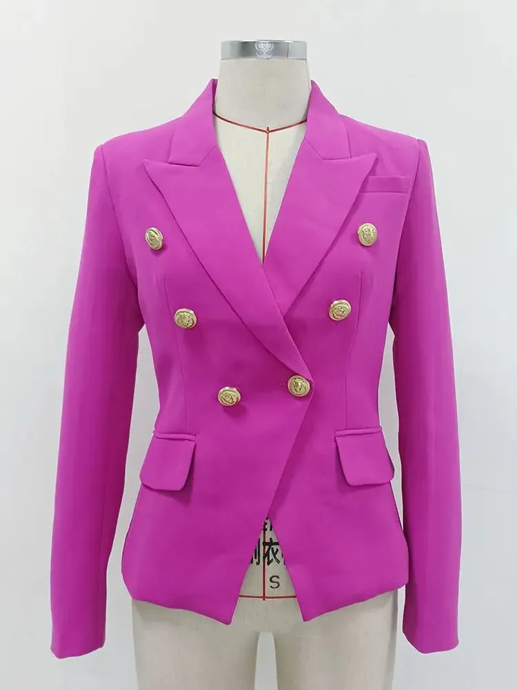 Top Quality Women's Classic Double Breasted Blazer - Metal Lion Buttons