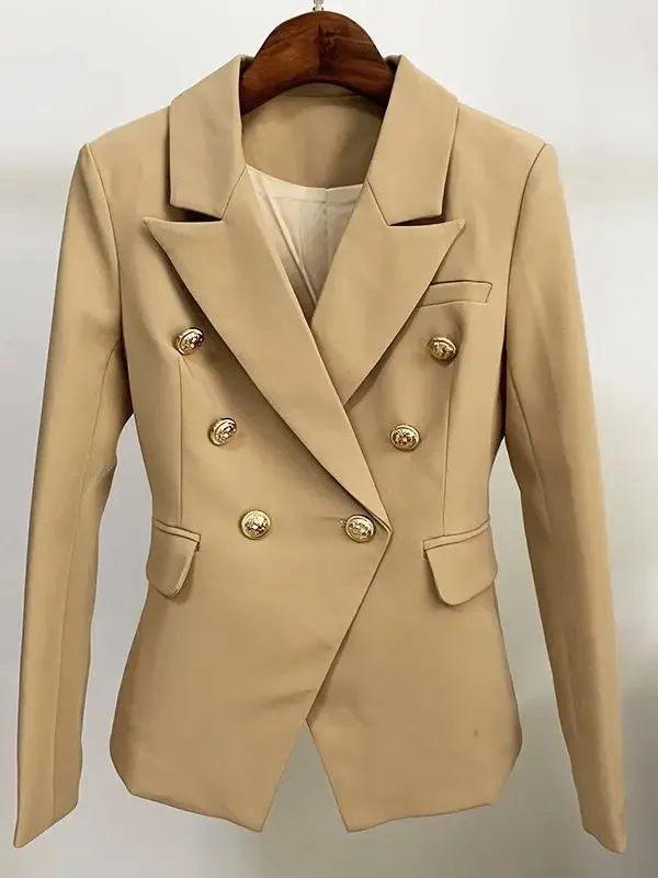Top Quality Women's Classic Double Breasted Blazer - Metal Lion Buttons