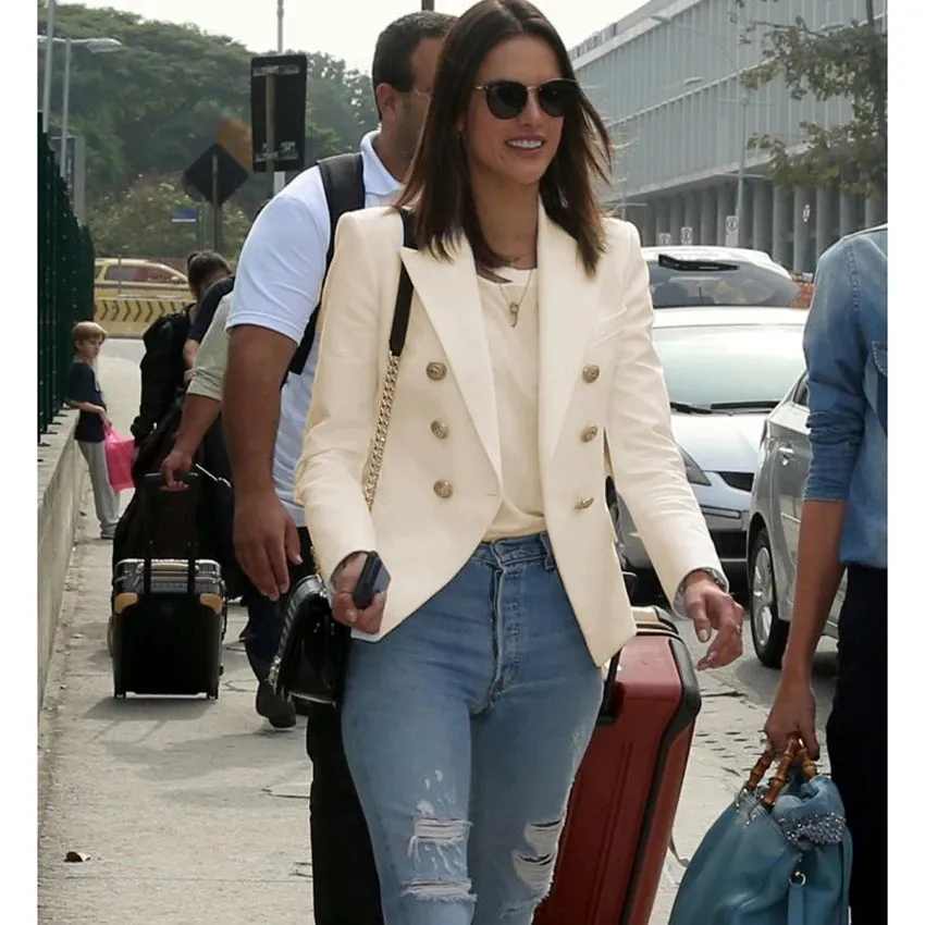 Top Quality Women's Classic Double Breasted Blazer - Metal Lion Buttons
