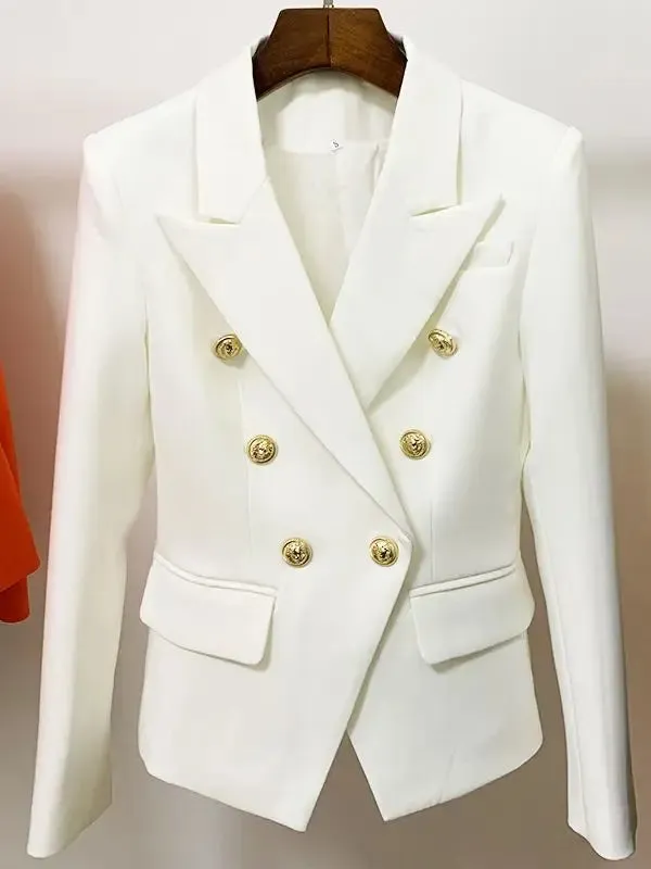 Top Quality Women's Classic Double Breasted Blazer - Metal Lion Buttons