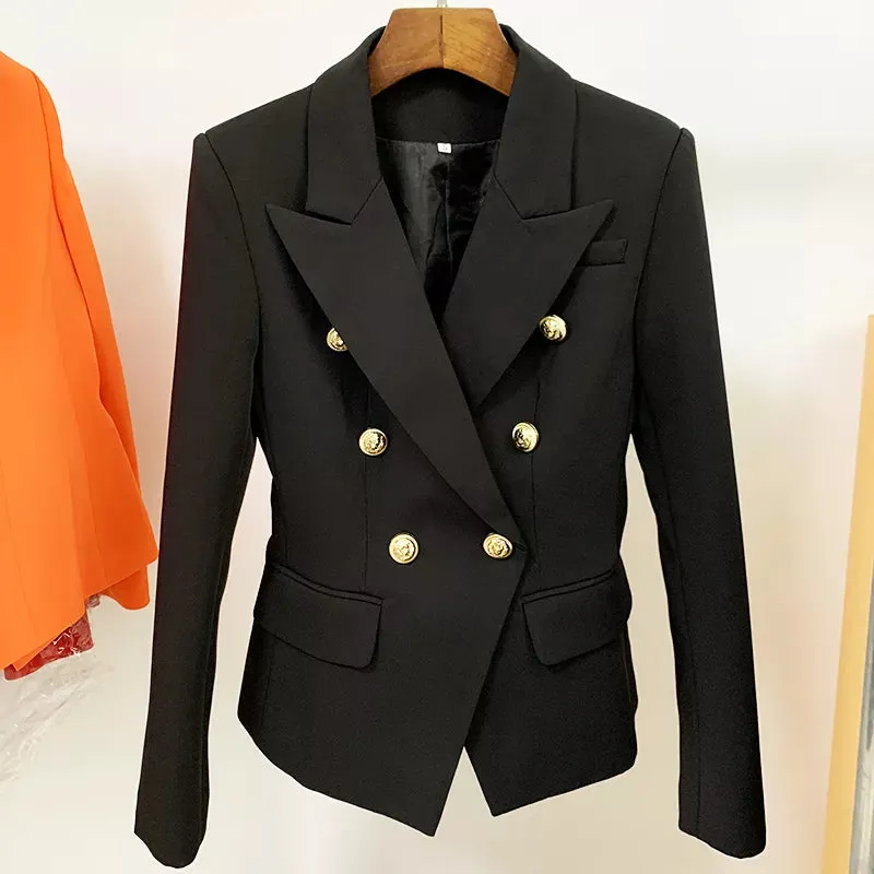 Top Quality Women's Classic Double Breasted Blazer - Metal Lion Buttons