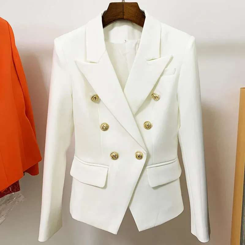 Top Quality Women's Classic Double Breasted Blazer - Metal Lion Buttons
