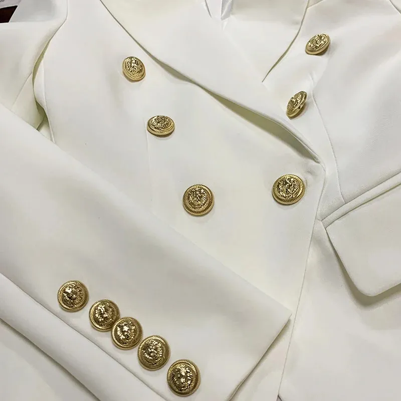 Top Quality Women's Classic Double Breasted Blazer - Metal Lion Buttons
