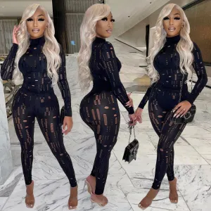 Tracksuit Sexy Hollow Out Top T-Shirt   Slim Pencil Pants