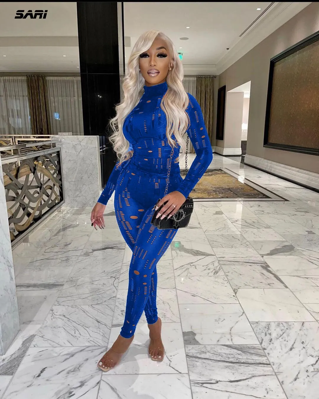 Tracksuit Sexy Hollow Out Top T-Shirt   Slim Pencil Pants