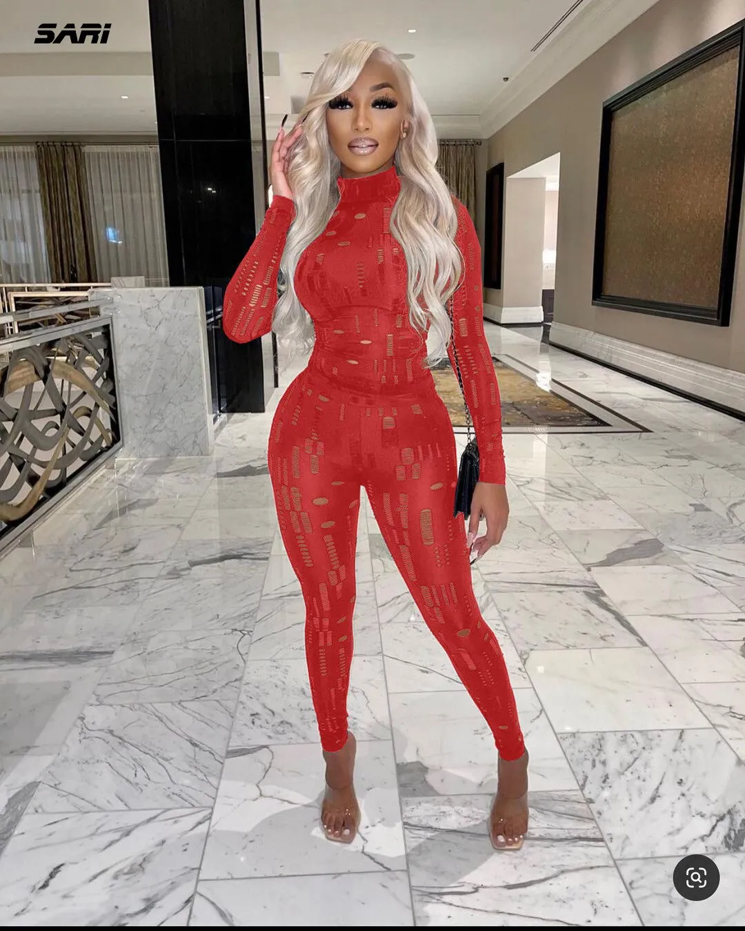 Tracksuit Sexy Hollow Out Top T-Shirt   Slim Pencil Pants
