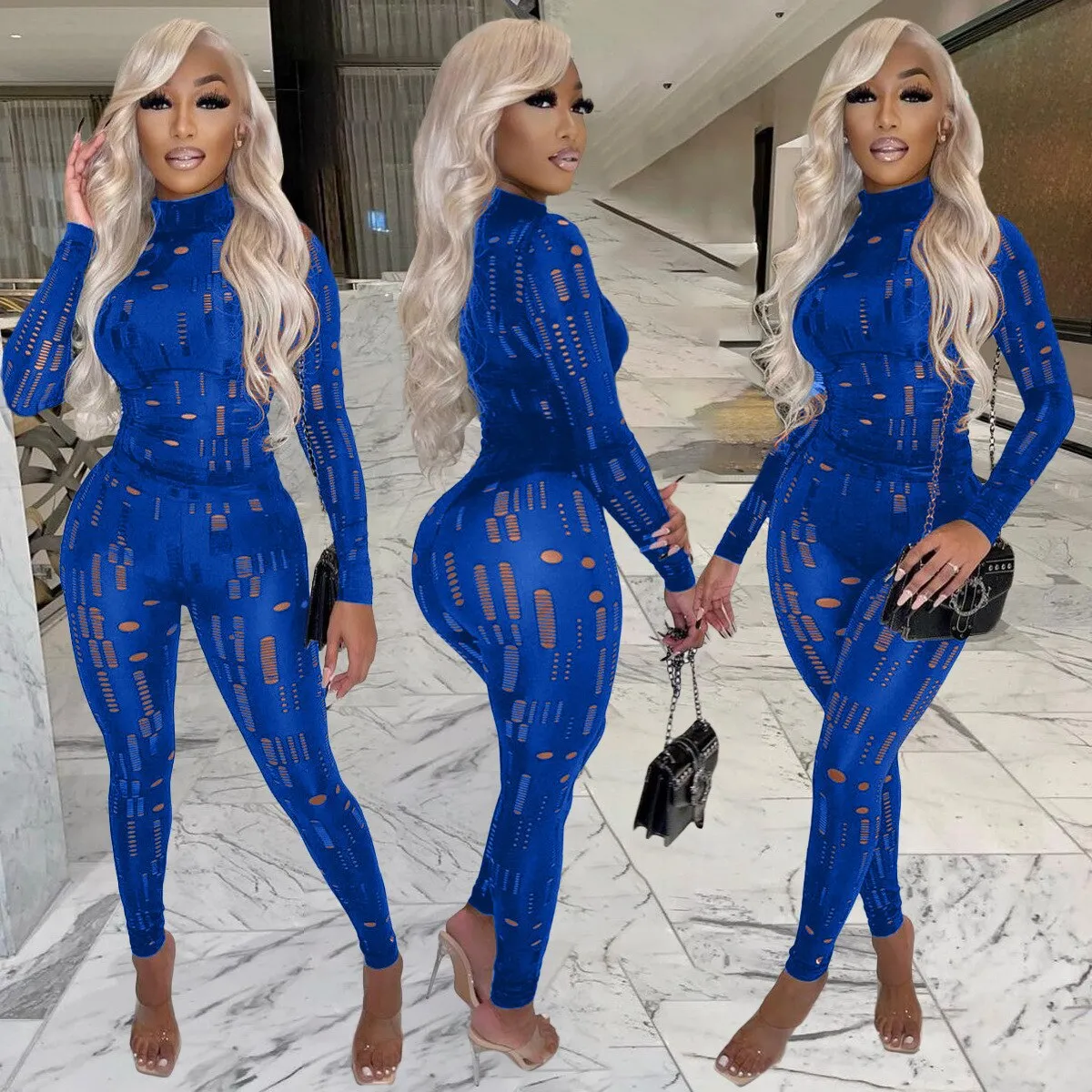 Tracksuit Sexy Hollow Out Top T-Shirt   Slim Pencil Pants