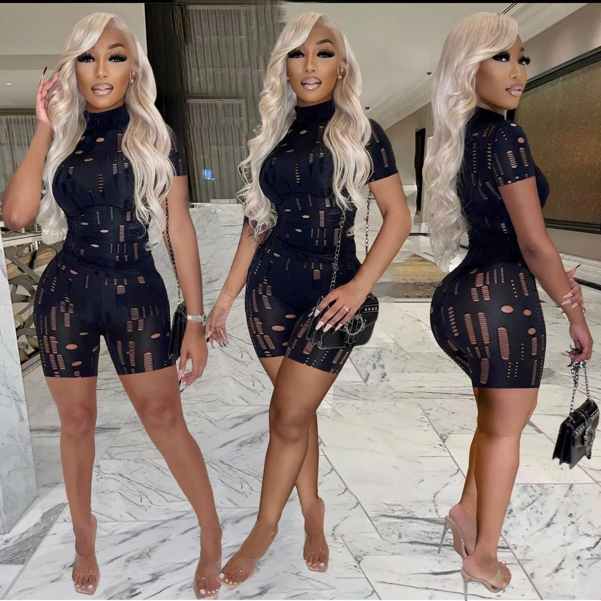Tracksuit Sexy Hollow Out Top T-Shirt   Slim Pencil Pants