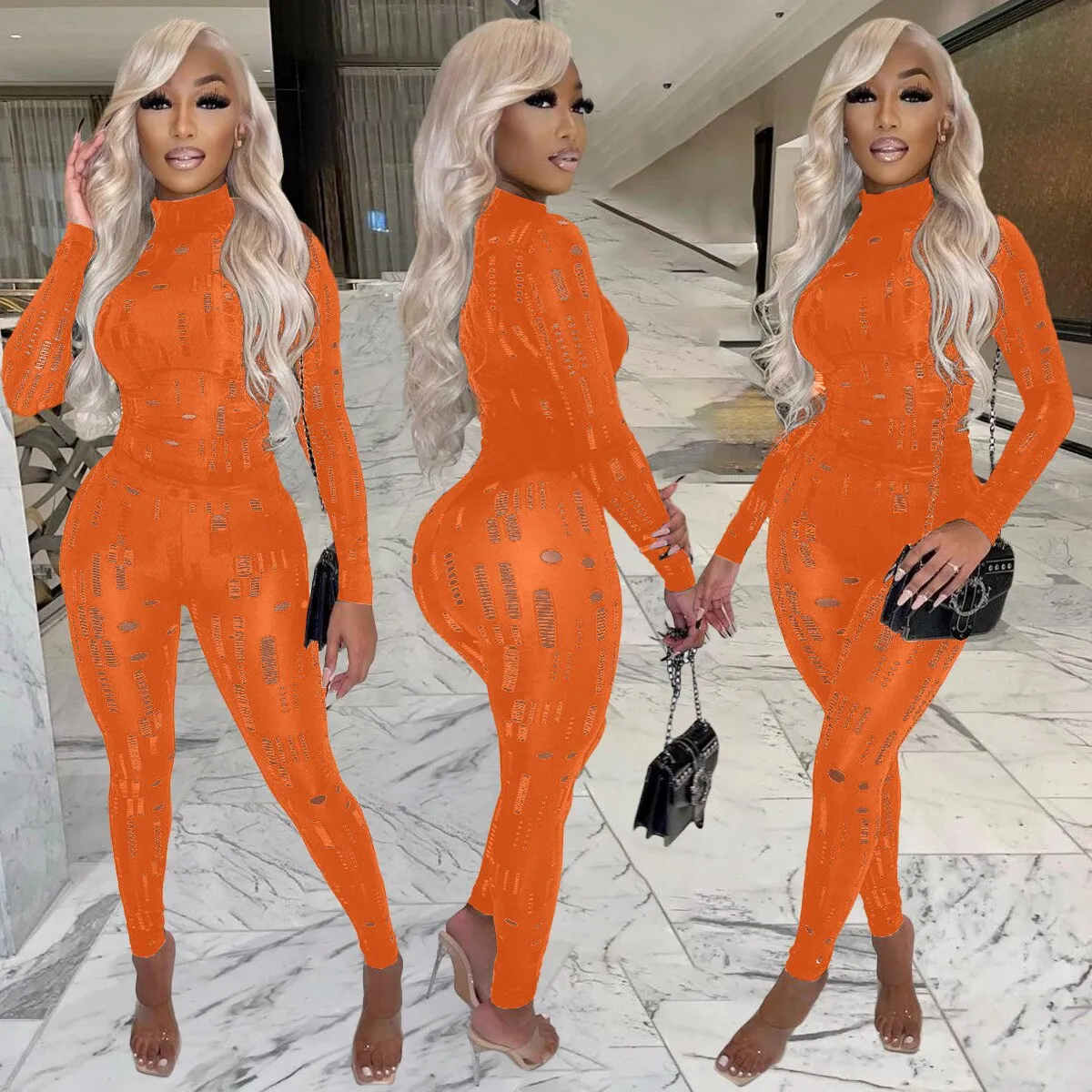 Tracksuit Sexy Hollow Out Top T-Shirt   Slim Pencil Pants
