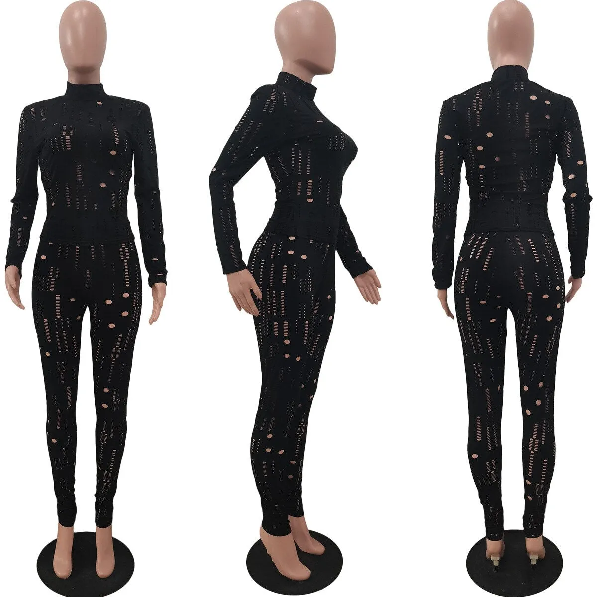 Tracksuit Sexy Hollow Out Top T-Shirt   Slim Pencil Pants