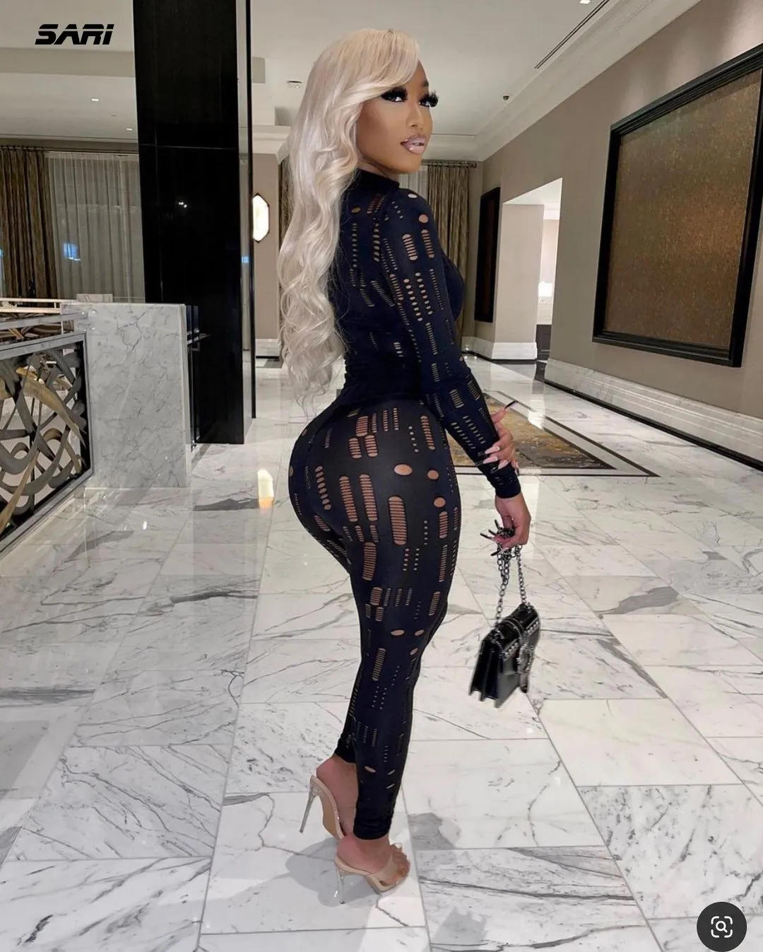 Tracksuit Sexy Hollow Out Top T-Shirt   Slim Pencil Pants