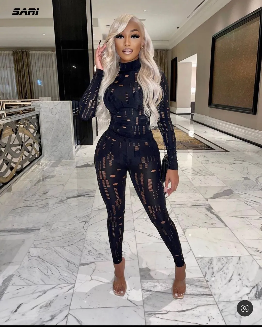 Tracksuit Sexy Hollow Out Top T-Shirt   Slim Pencil Pants