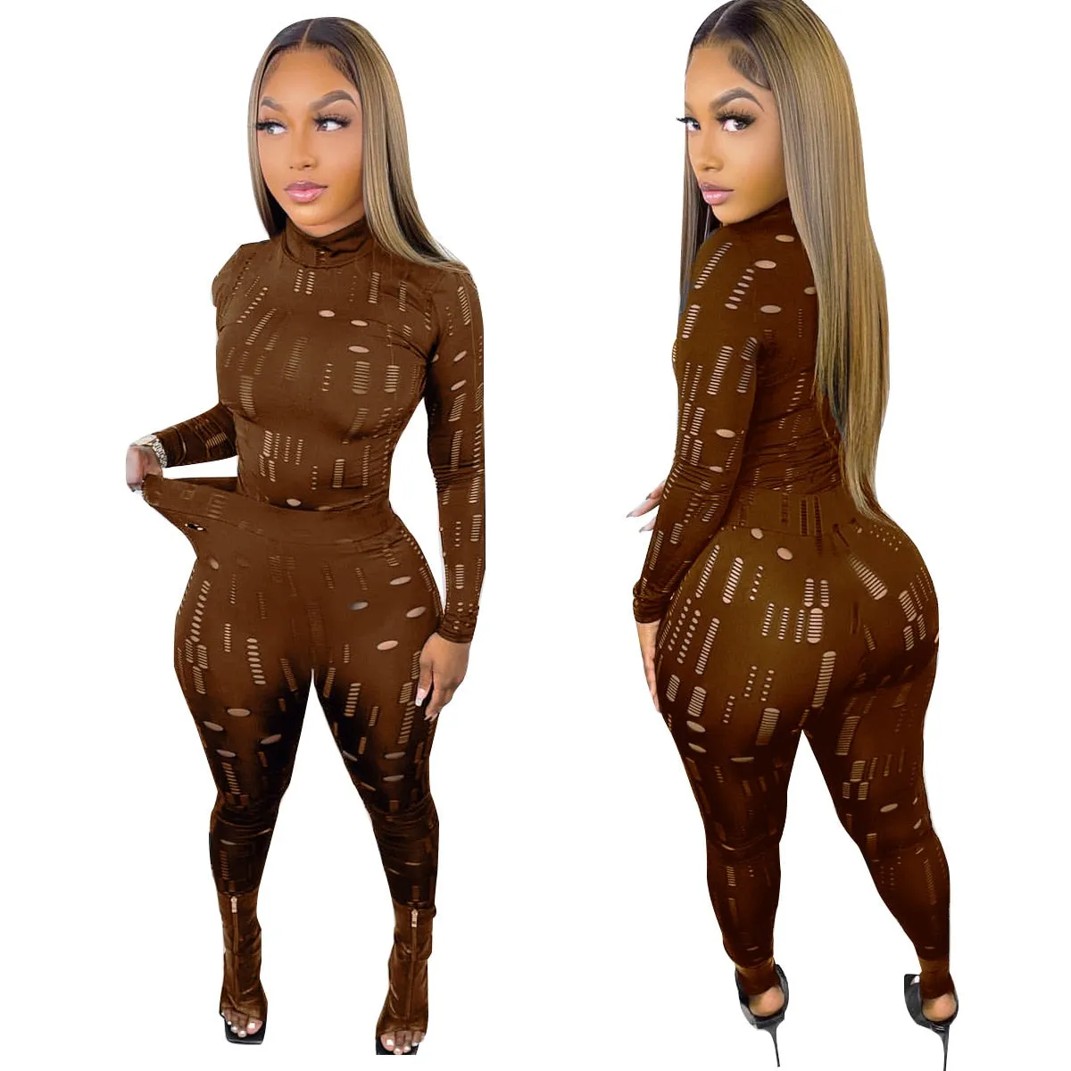 Tracksuit Sexy Hollow Out Top T-Shirt   Slim Pencil Pants