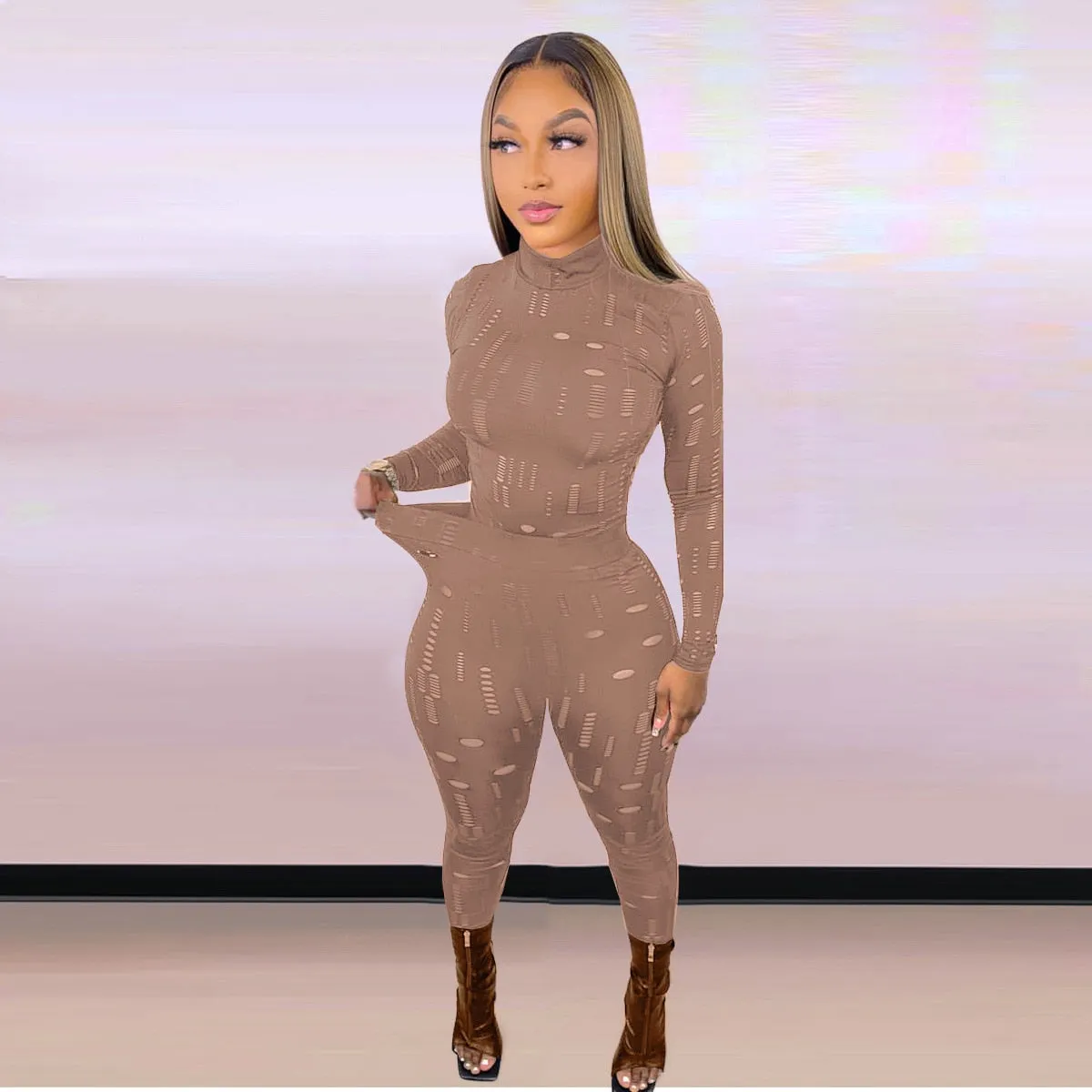 Tracksuit Sexy Hollow Out Top T-Shirt   Slim Pencil Pants