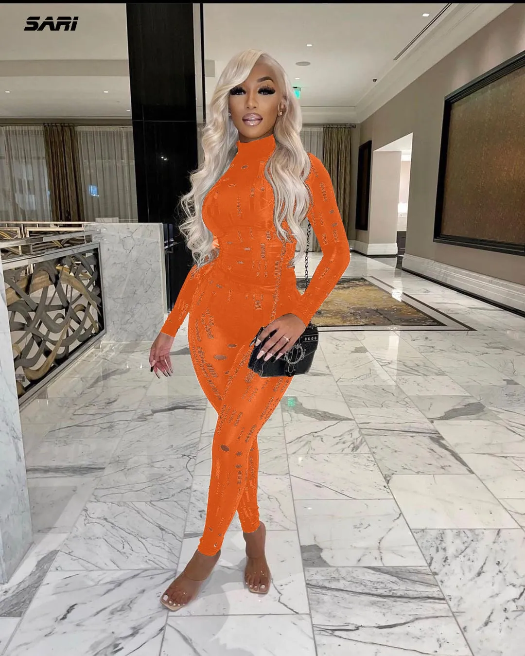 Tracksuit Sexy Hollow Out Top T-Shirt   Slim Pencil Pants