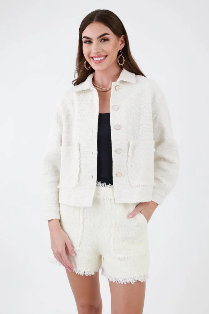 Tweed Jacket With Pocket -Off White