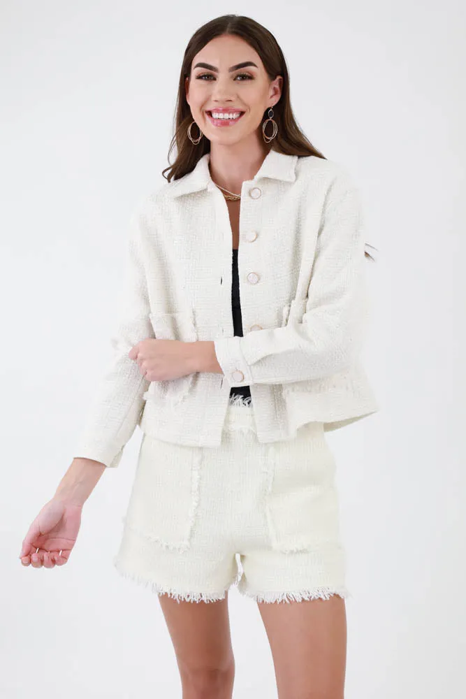 Tweed Jacket With Pocket -Off White