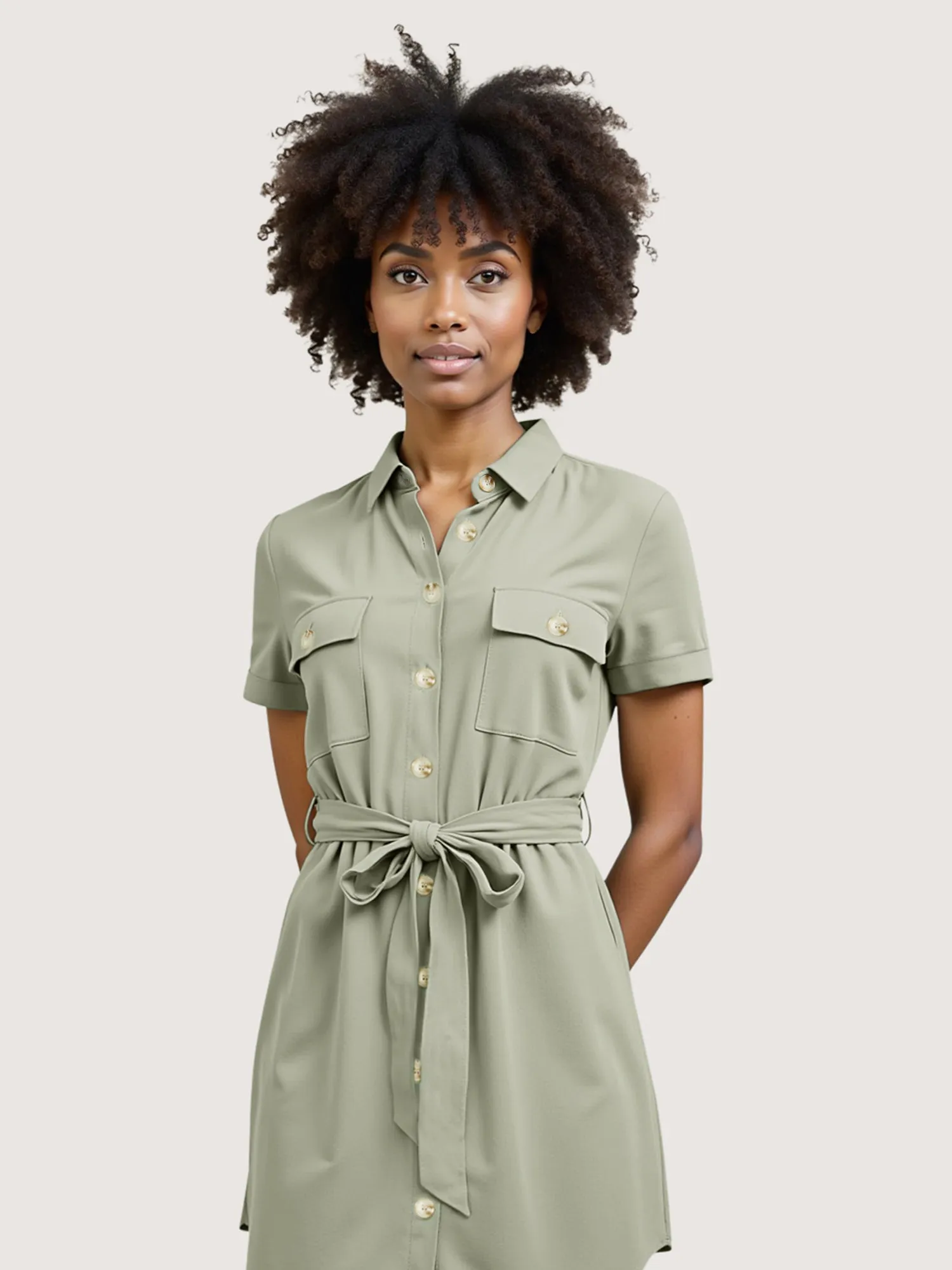 Two Pocket Button Down Shirt Mini Dress