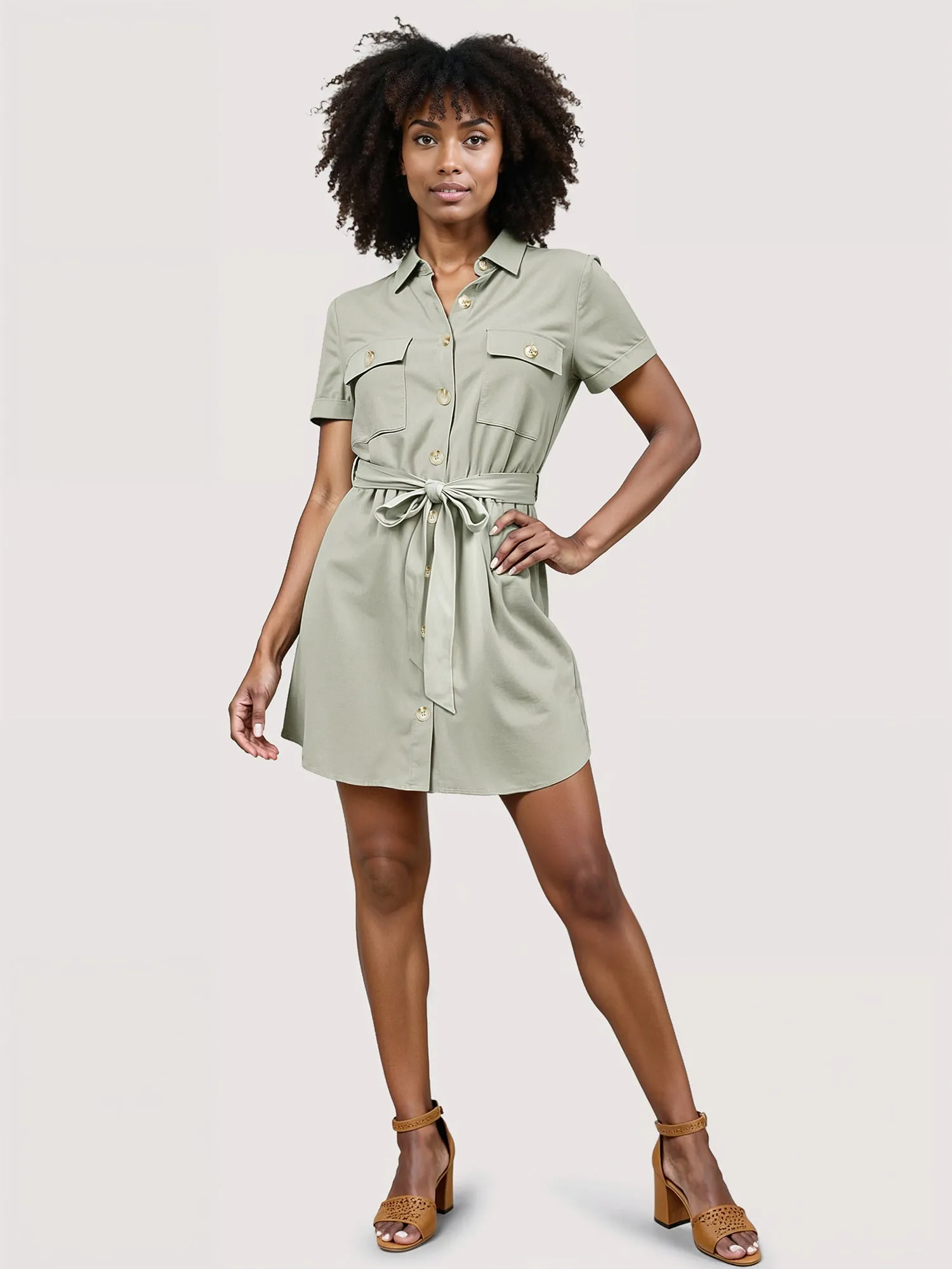 Two Pocket Button Down Shirt Mini Dress