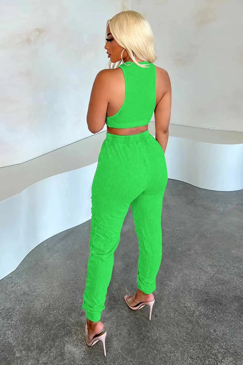 UG703 Sleeveless Midriff Top and Pants Set