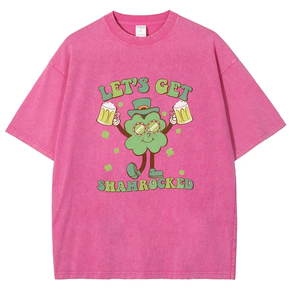 Unisex Vintage Let's Get Shamrock At St. Patrick's Day Graphic Washed Tee
