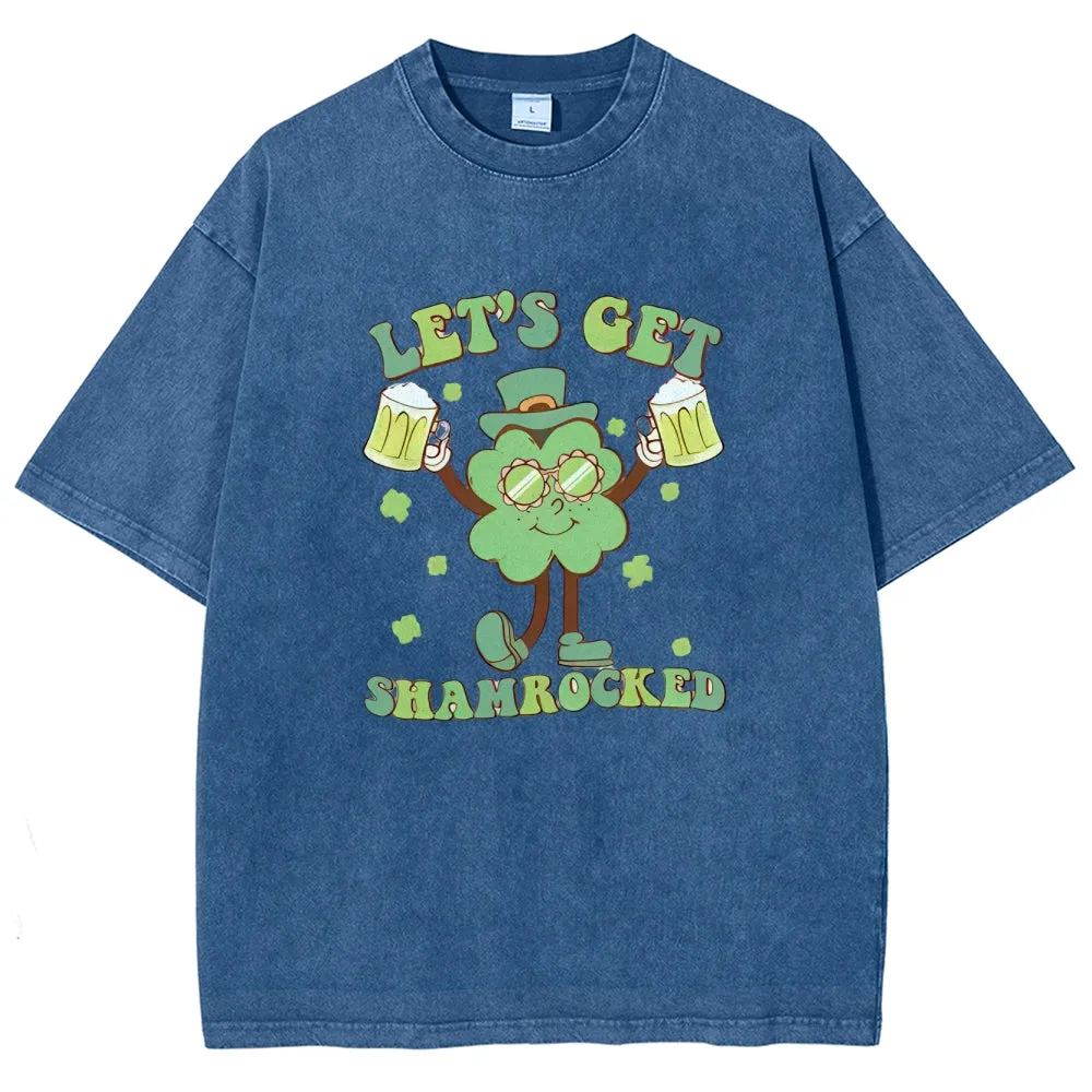 Unisex Vintage Let's Get Shamrock At St. Patrick's Day Graphic Washed Tee