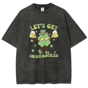 Unisex Vintage Let's Get Shamrock At St. Patrick's Day Graphic Washed Tee