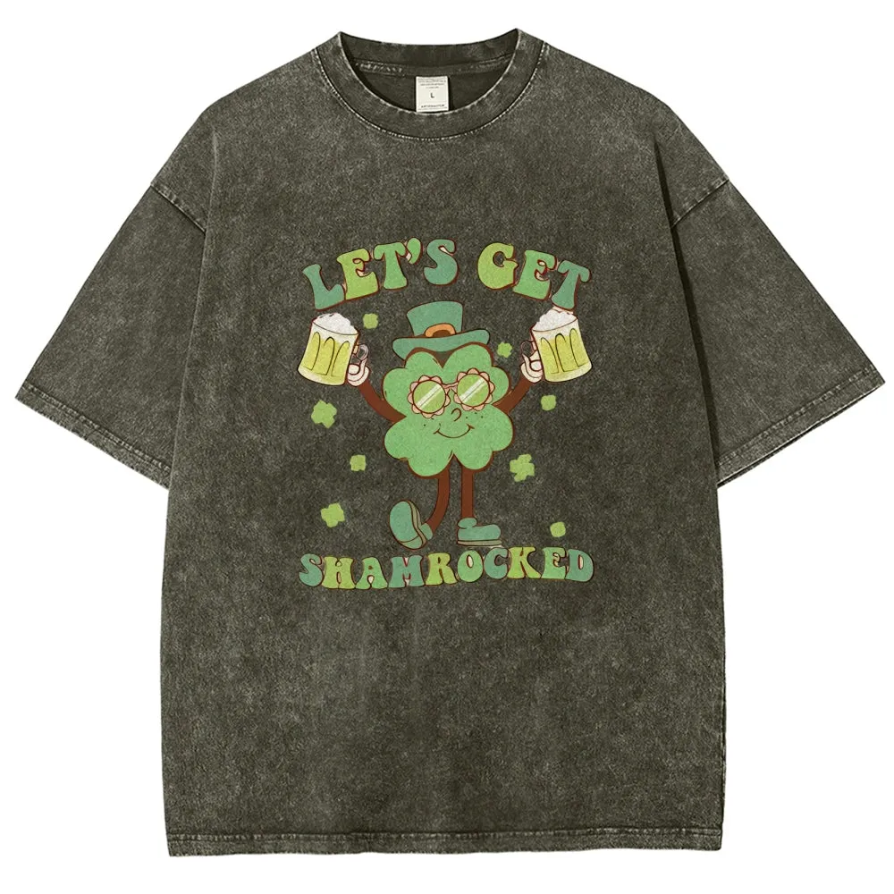 Unisex Vintage Let's Get Shamrock At St. Patrick's Day Graphic Washed Tee