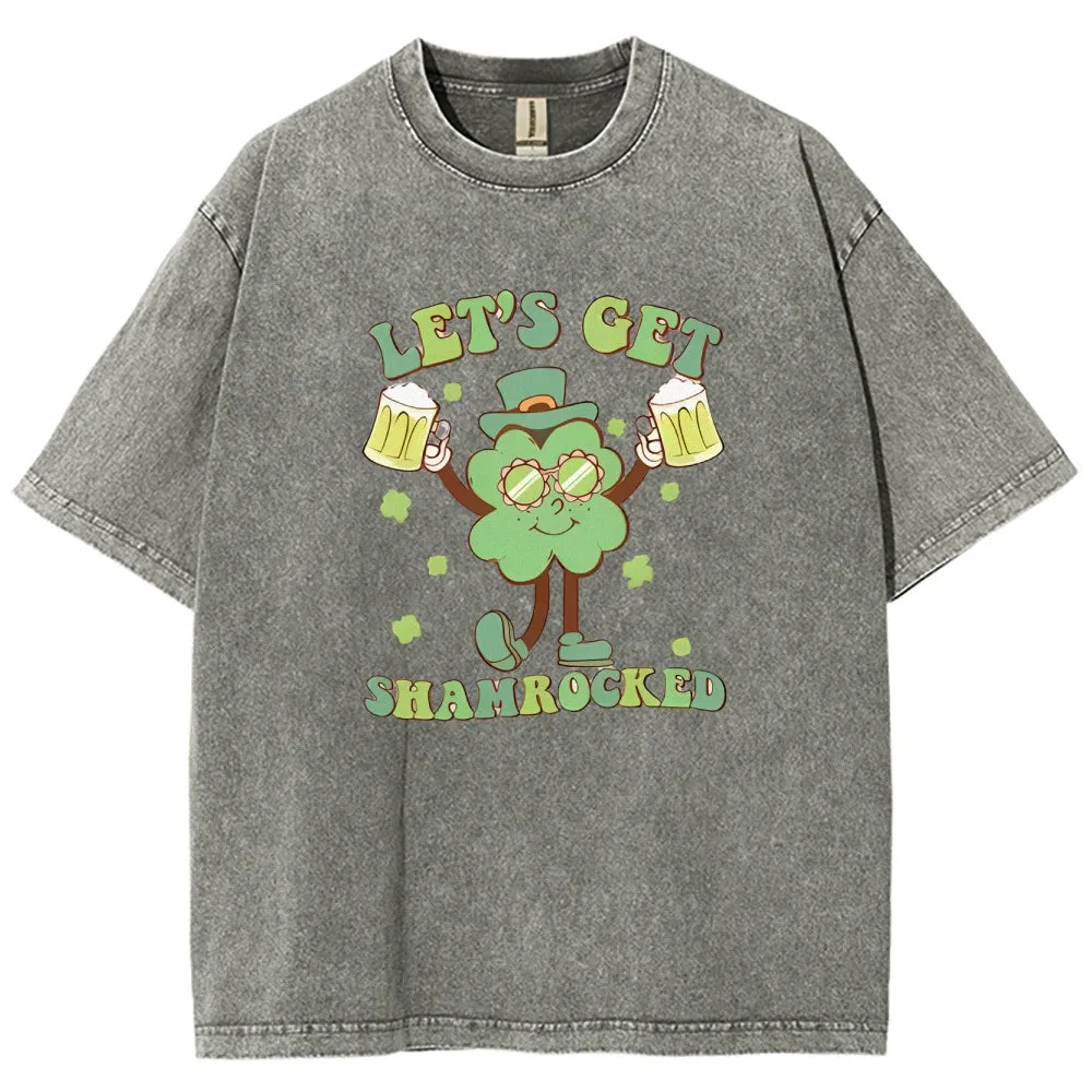 Unisex Vintage Let's Get Shamrock At St. Patrick's Day Graphic Washed Tee