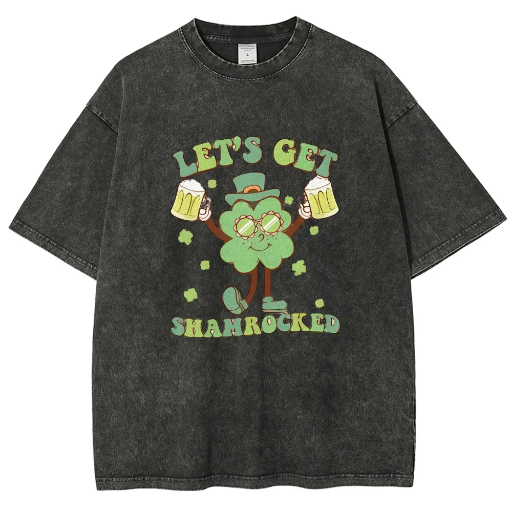 Unisex Vintage Let's Get Shamrock At St. Patrick's Day Graphic Washed Tee