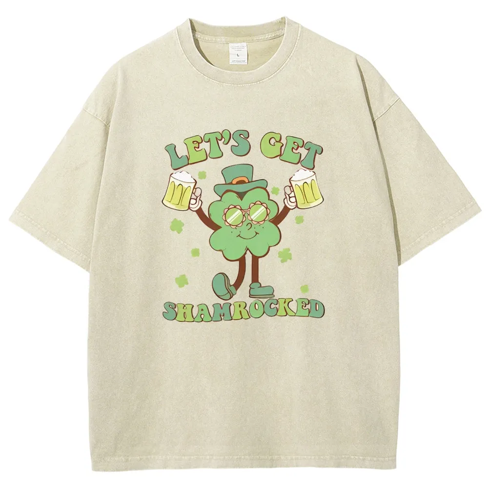Unisex Vintage Let's Get Shamrock At St. Patrick's Day Graphic Washed Tee