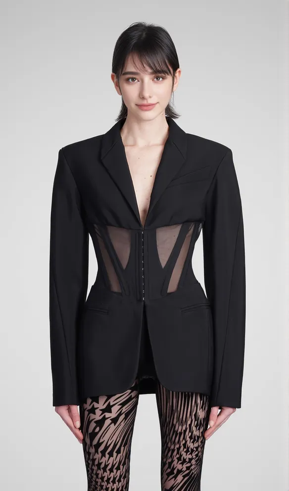 v-neck Corset Jacket in black
