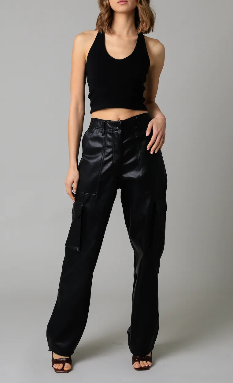Vegan Leather Cargo Pants