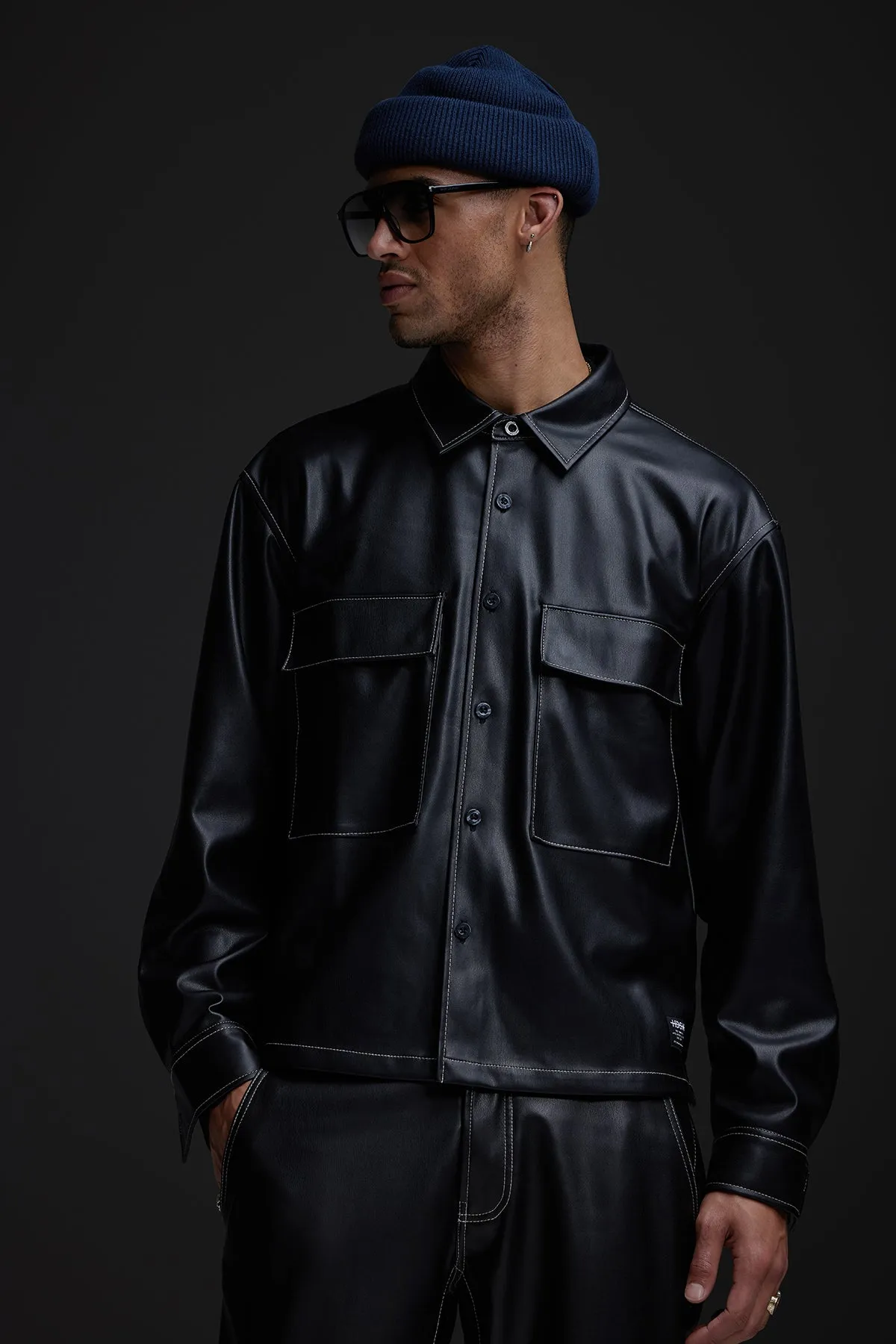 Vegan Leather Shirt Jacket