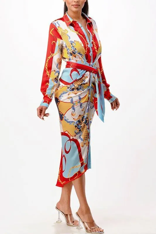 VERCASE PRINT MIDI DRESS SATIN
