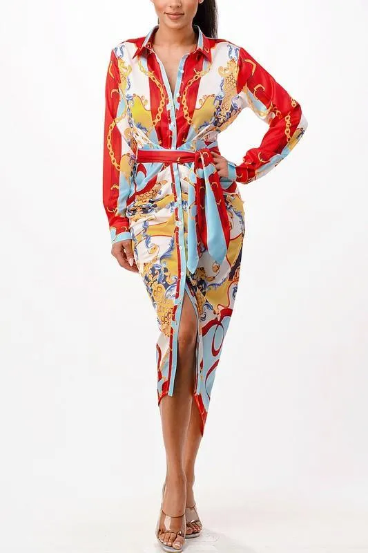 VERCASE PRINT MIDI DRESS SATIN